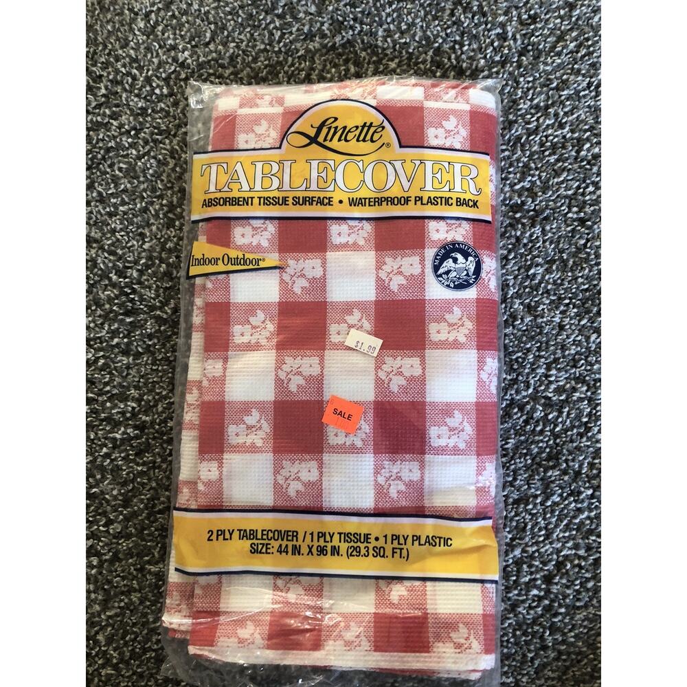 Vintage Linette Table Cover Tablecloth New Traditional Red White Checker Picnic